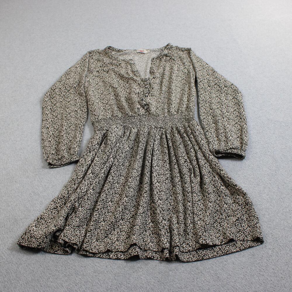 Faherty Dress Women Small Black Floral Smocked Ruffle Long Sleeve Boho Coastal
